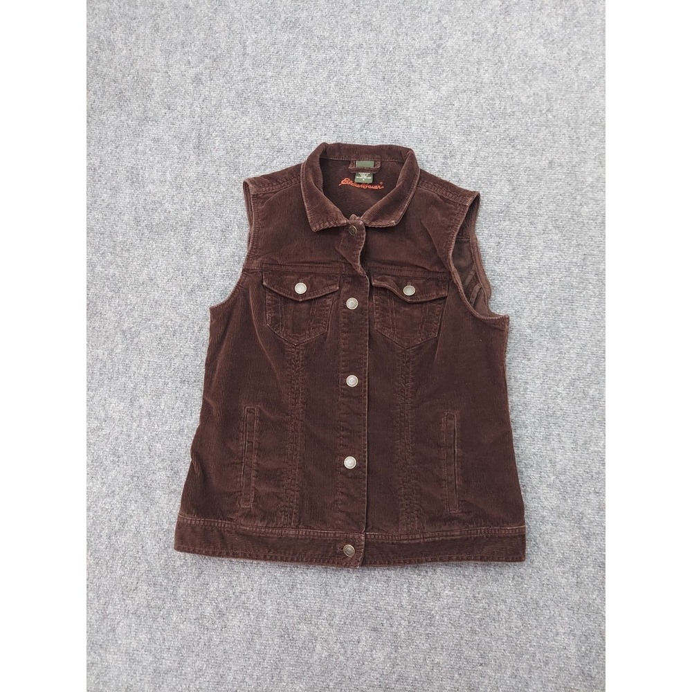Eddie Bauer Corduroy Vest Womens Small Brown Trucker Sleeveless Jacket Button Up